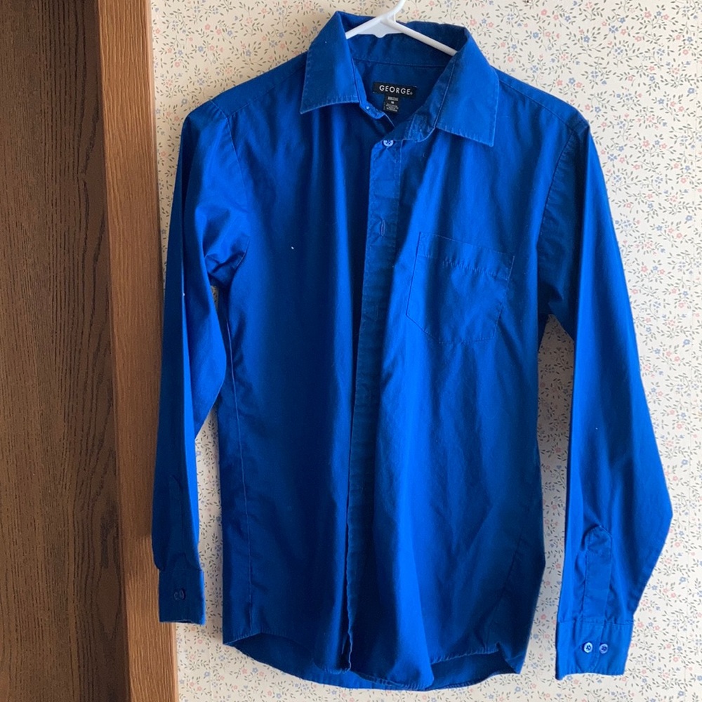 Nice blue dress shirt.
